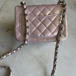 CHANEL Handbag 21K Mini Pink Iridescent Square Lambskin Quilted Classic Flap SHW - Redeluxe
