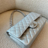 CHANEL Handbag 21K Silver Metallic Caviar Quilted Classic Double Flap Medium Silver Hardware - Redeluxe