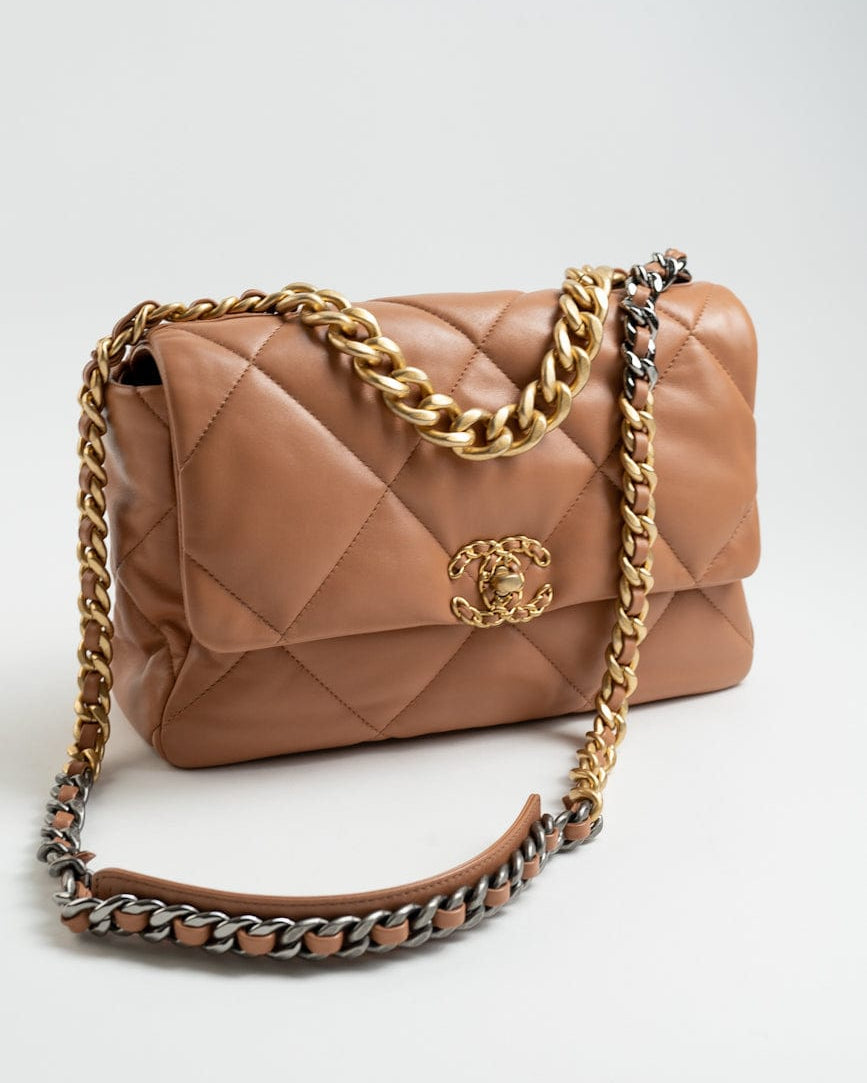 CHANEL Handbag 21P Caramel Lambskin Quilted 19 Flap Large Mixed Hardware - Redeluxe