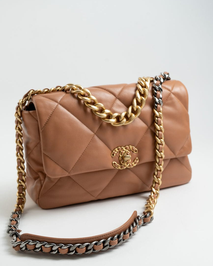 CHANEL Handbag 21P Caramel Lambskin Quilted 19 Flap Large Mixed Hardware - Redeluxe
