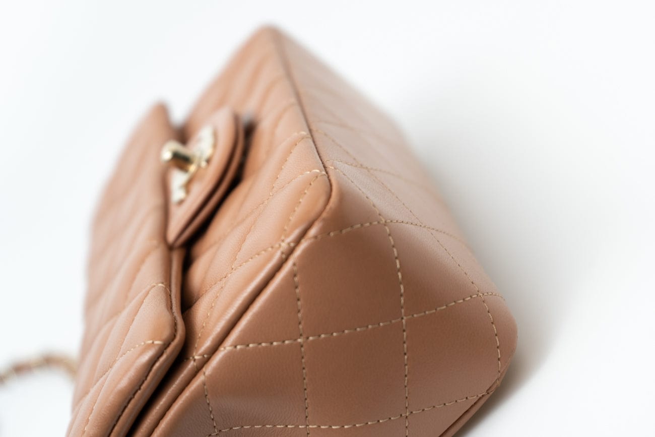 CHANEL Handbag 21P Caramel Lambskin Quilted Mini Rectangular Single Flap LGHW - Redeluxe