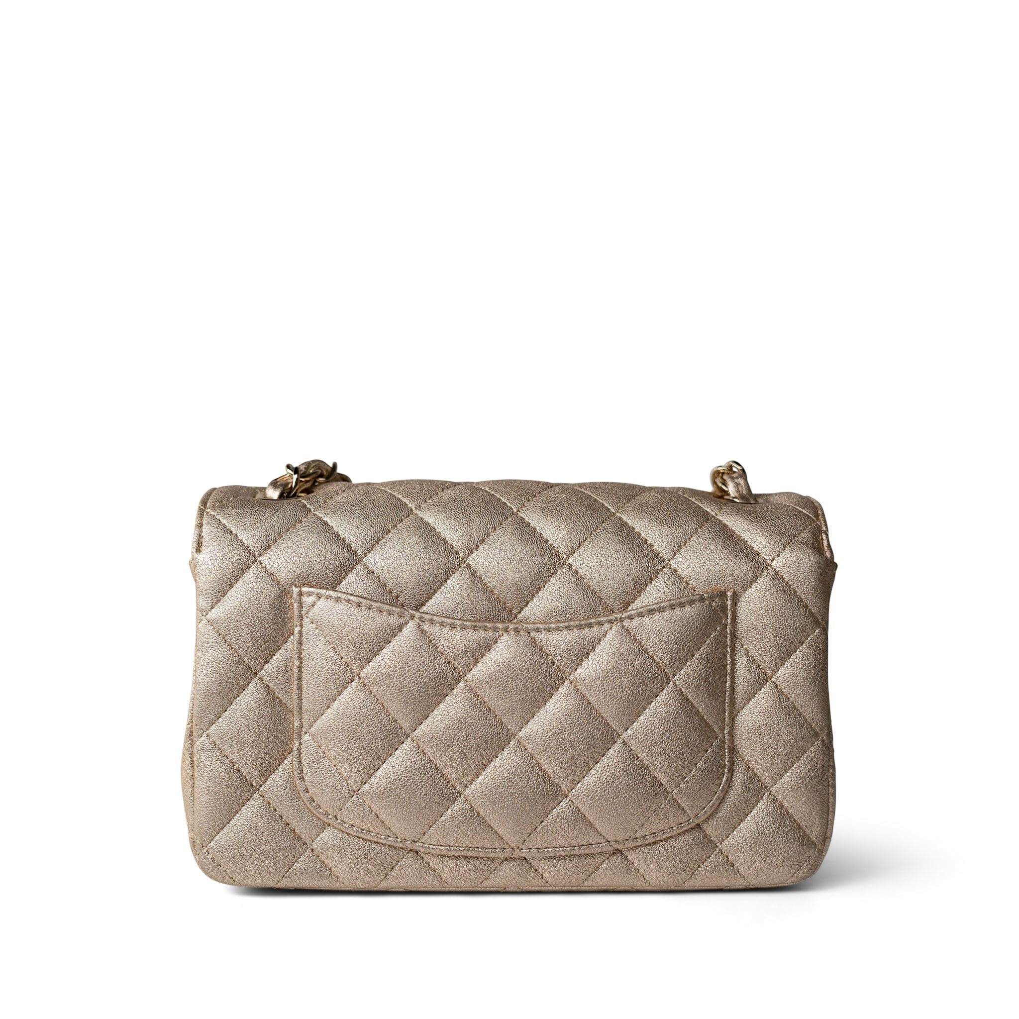 21P Gold Grained Lambskin Mini Rectangular Flap Light Gold