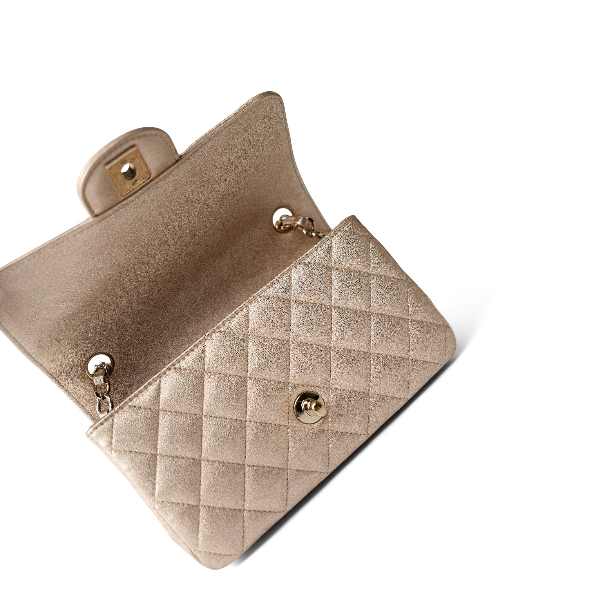 21P Gold Grained Lambskin Mini Rectangular Flap Light Gold