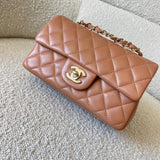 CHANEL Handbag 21P Mini Rectangular Caramel Lambskin Quilted Flap Light Gold Hardware - Redeluxe
