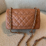 CHANEL Handbag 21P Mini Rectangular Caramel Lambskin Quilted Flap Light Gold Hardware - Redeluxe
