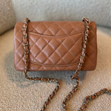 CHANEL Handbag 21P Mini Rectangular Caramel Lambskin Quilted Flap Light Gold Hardware - Redeluxe