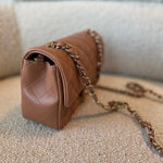 CHANEL Handbag 21P Mini Rectangular Caramel Lambskin Quilted Flap Light Gold Hardware - Redeluxe
