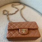 CHANEL Handbag 21P Mini Rectangular Caramel Lambskin Quilted Flap Light Gold Hardware - Redeluxe