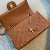 CHANEL Handbag 21P Mini Rectangular Caramel Lambskin Quilted Flap Light Gold Hardware - Redeluxe