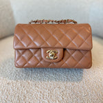 CHANEL Handbag 21P Mini Rectangular Caramel Lambskin Quilted Flap Light Gold Hardware - Redeluxe