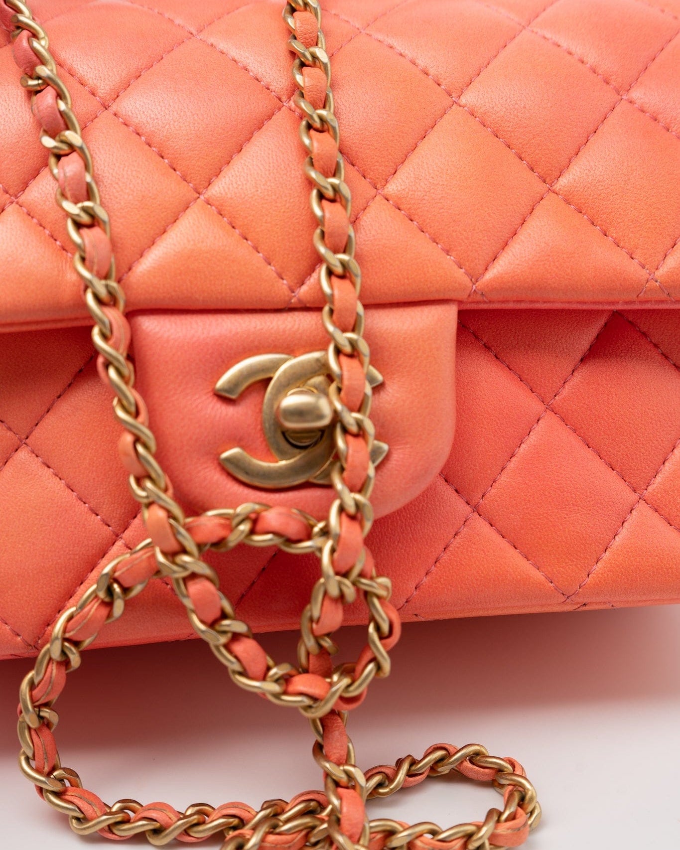 CHANEL Handbag 21P Mini Top Handle Orange Ombre Lambskin Quilted Aged Gold Hardware - Redeluxe