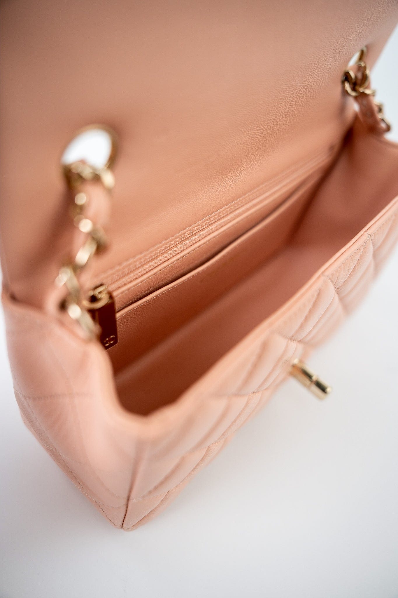 21P Rose Clair Pink/ Beige Lambskin Quilted Mini Rectangular Flap