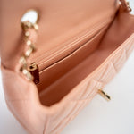 CHANEL Handbag 21P Rose Clair Pink/ Beige Lambskin Quilted Mini Rectangular Flap Light Gold Hardware - Redeluxe
