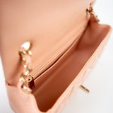 CHANEL Handbag 21P Rose Clair Pink/ Beige Lambskin Quilted Mini Rectangular Flap Light Gold Hardware - Redeluxe