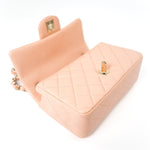 CHANEL Handbag 21P Rose Clair Pink/ Beige Lambskin Quilted Mini Rectangular Flap Light Gold Hardware - Redeluxe