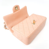 CHANEL Handbag 21P Rose Clair Pink/ Beige Lambskin Quilted Mini Rectangular Flap Light Gold Hardware - Redeluxe