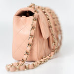 CHANEL Handbag 21P Rose Clair Pink/ Beige Lambskin Quilted Mini Rectangular Flap Light Gold Hardware - Redeluxe