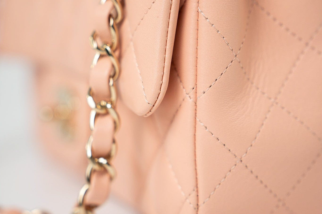 CHANEL Handbag 21P Rose Clair Pink/ Beige Lambskin Quilted Mini Rectangular Flap Light Gold Hardware - Redeluxe