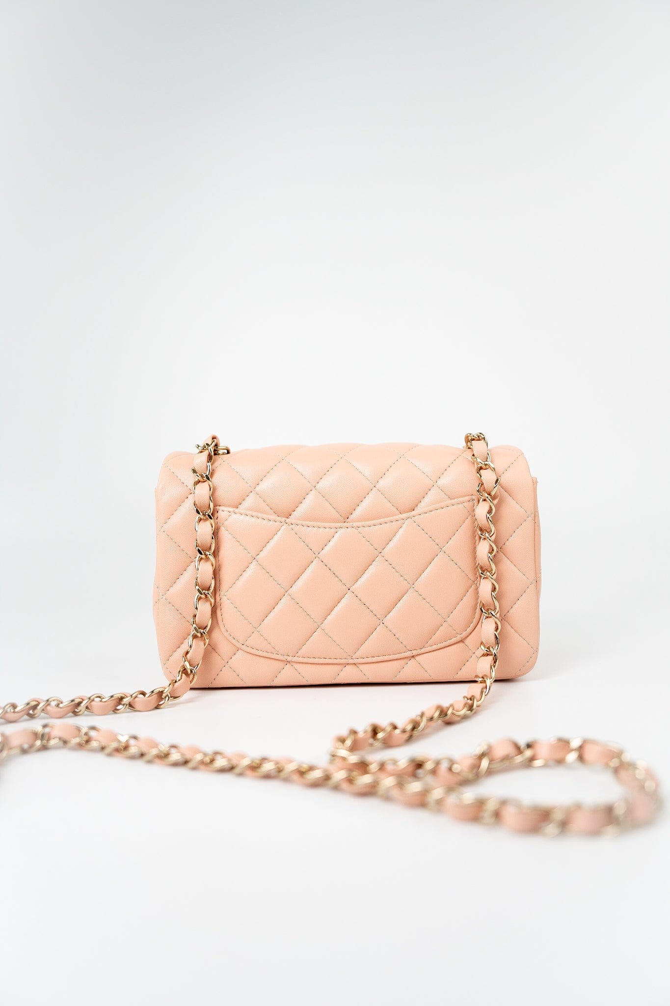 21P Rose Clair Pink/ Beige Lambskin Quilted Mini Rectangular Flap