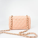 CHANEL Handbag 21P Rose Clair Pink/ Beige Lambskin Quilted Mini Rectangular Flap Light Gold Hardware - Redeluxe