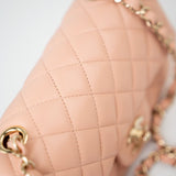 CHANEL Handbag 21P Rose Clair Pink/ Beige Lambskin Quilted Mini Rectangular Flap Light Gold Hardware - Redeluxe