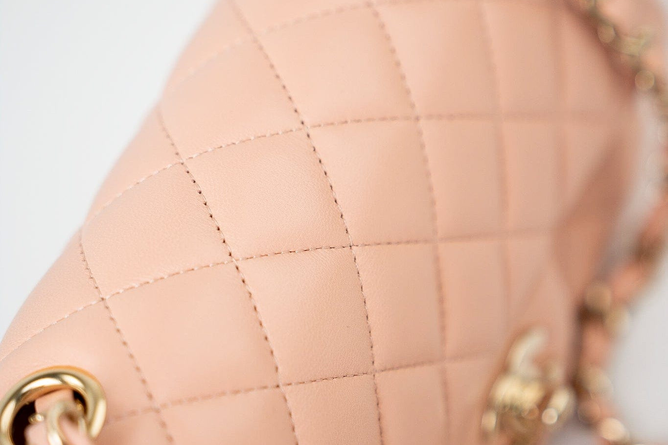 CHANEL Handbag 21P Rose Clair Pink/ Beige Lambskin Quilted Mini Rectangular Flap Light Gold Hardware - Redeluxe