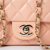 CHANEL Handbag 21P Rose Clair Pink/ Beige Lambskin Quilted Mini Rectangular Flap Light Gold Hardware - Redeluxe