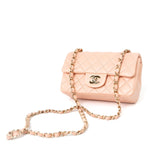 CHANEL Handbag 21P Rose Clair Pink/ Beige Lambskin Quilted Mini Rectangular Flap Light Gold Hardware - Redeluxe