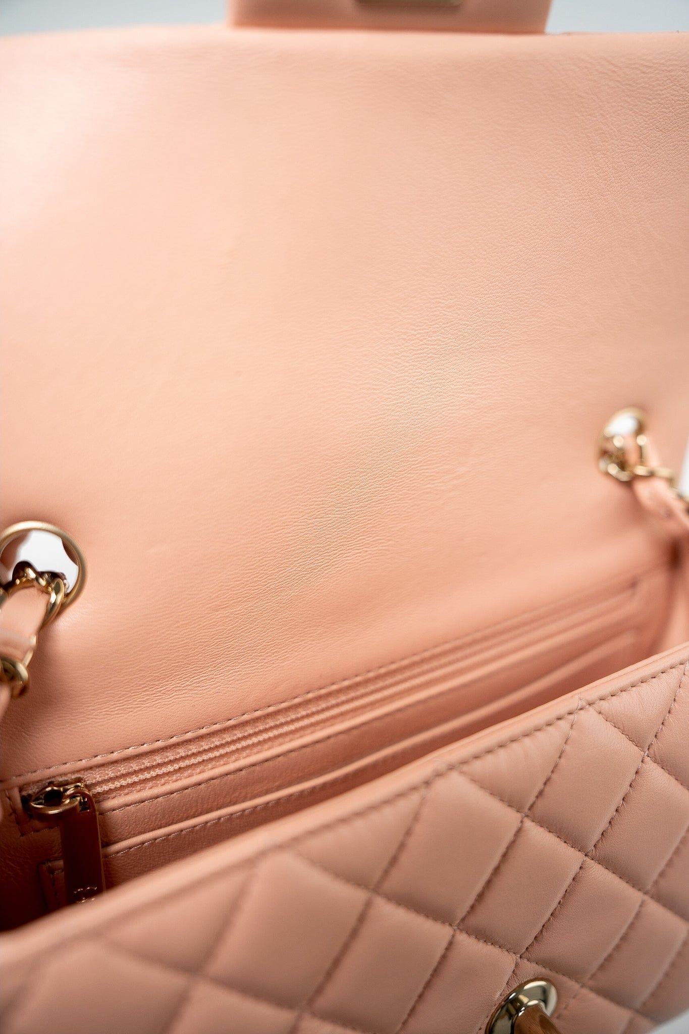 21P Rose Clair Pink/ Beige Lambskin Quilted Mini Rectangular Flap