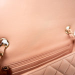 CHANEL Handbag 21P Rose Clair Pink/ Beige Lambskin Quilted Mini Rectangular Flap Light Gold Hardware - Redeluxe