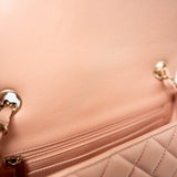 CHANEL Handbag 21P Rose Clair Pink/ Beige Lambskin Quilted Mini Rectangular Flap Light Gold Hardware - Redeluxe