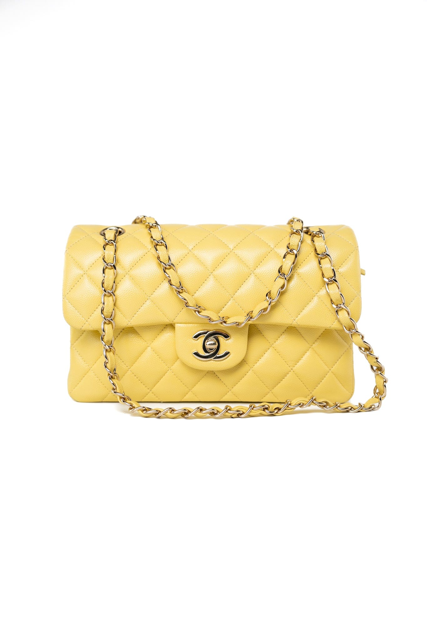 21P Yellow Caviar Quilted Classic Flap Small Light Gold Hardware