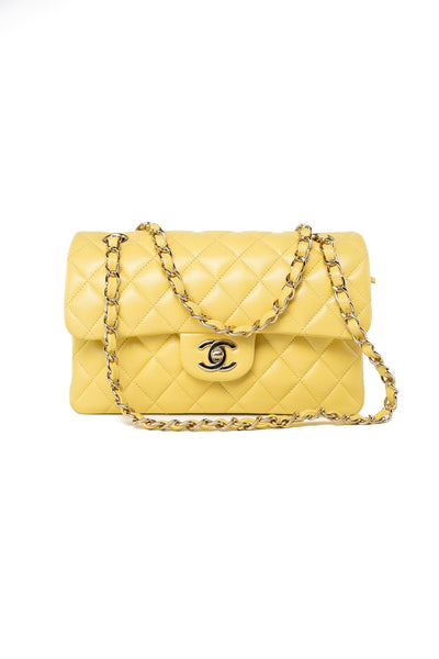 21P Yellow Caviar Quilted Classic Flap Small Light Gold Hardware