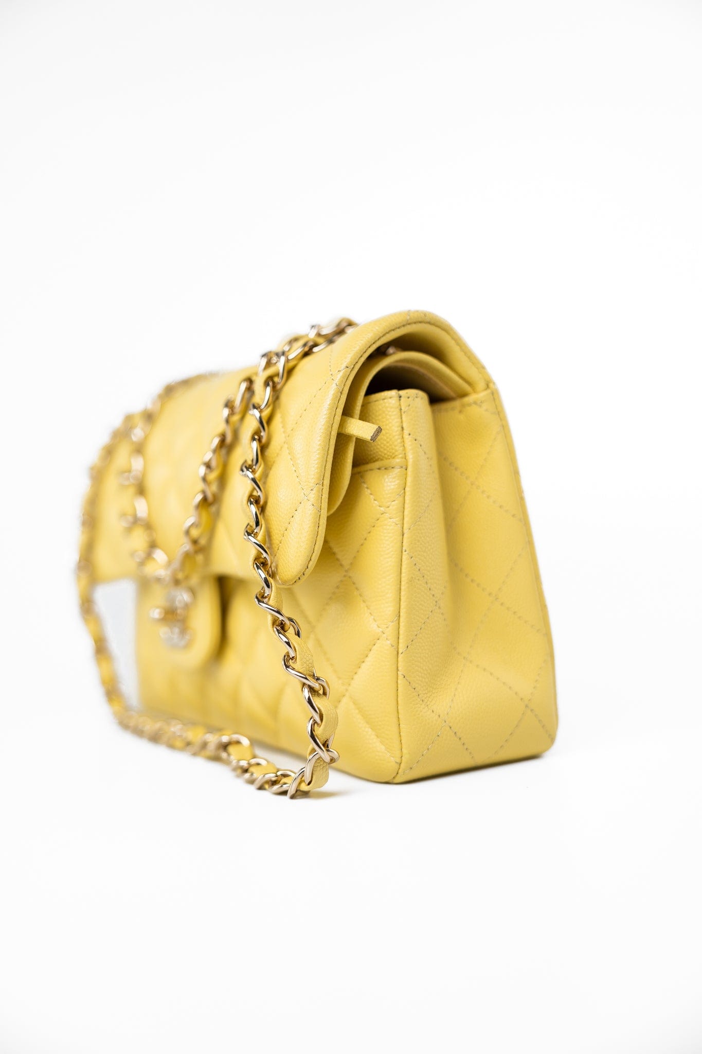 21P Yellow Caviar Quilted Classic Flap Small Light Gold Hardware