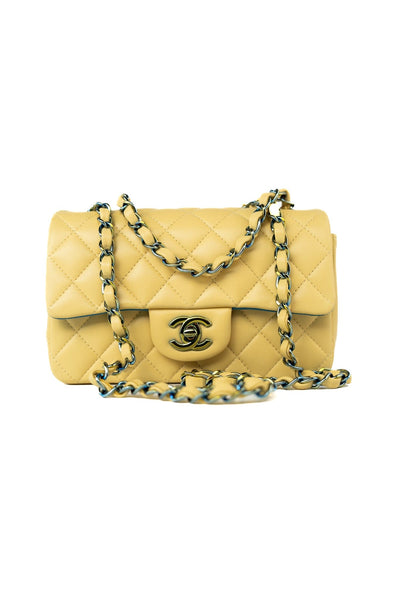 21P Yellow Lambskin Quilted Mini Rectangular Single Flap