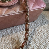 CHANEL Handbag 21S Chanel Metallic Rose Gold Calfskin Quilted Mini Rectangular Single Flap LGHW - Redeluxe