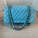 CHANEL Handbag 21S Neon Blue Lambskin Quilted Classic Flap Medium SHW - Redeluxe