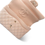 CHANEL Handbag 21S Pearly Beige Calfskin Quilted Classic Double Flap Light Gold Hardware - Redeluxe