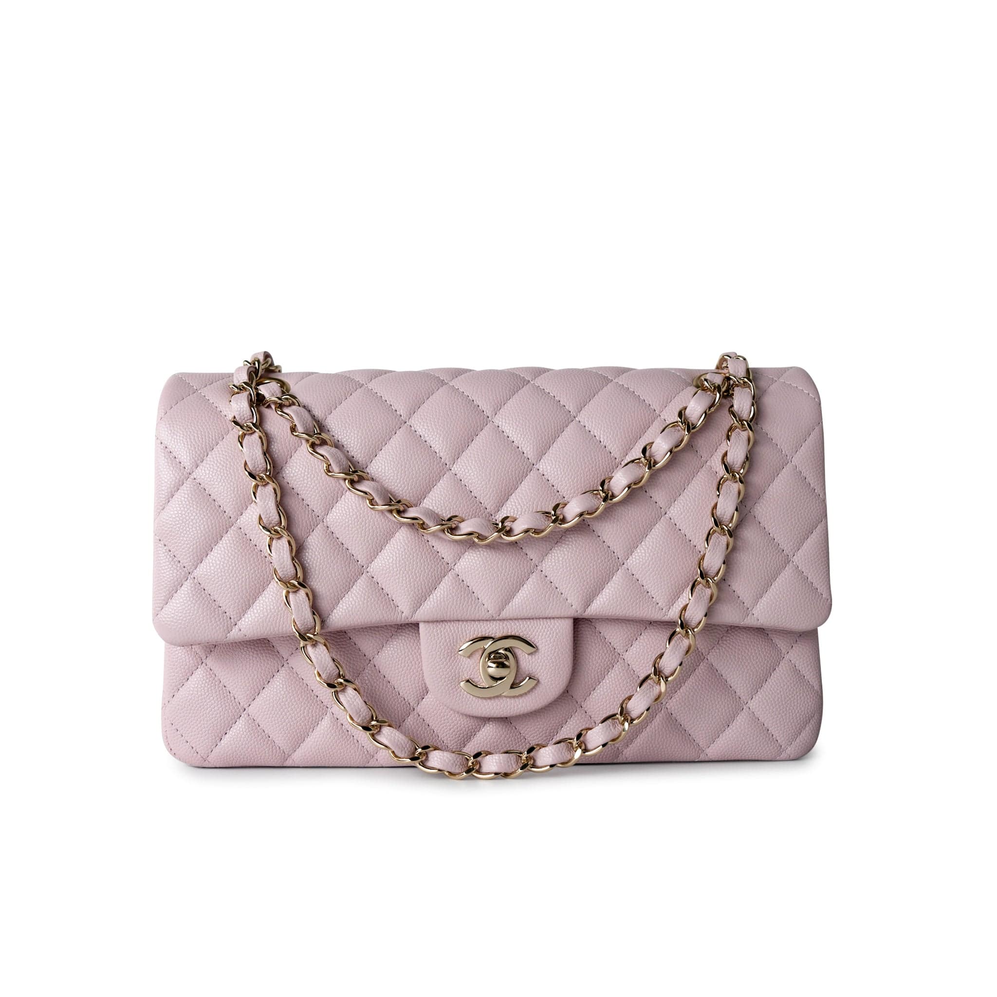 Buy CHANEL 21S Pink Clair Caviar Classic Flap Quilted Medium LGHW