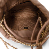 CHANEL Handbag 22 / Beige Dark Beige Calfskin Quilted Mini 22 Hobo Bag Antique Gold Hardware - Redeluxe