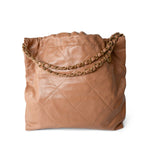 CHANEL Handbag 22 / Caramel Caramel Calfskin Quilted 22 Hobo Bag Medium Antique Gold Hardware - Redeluxe
