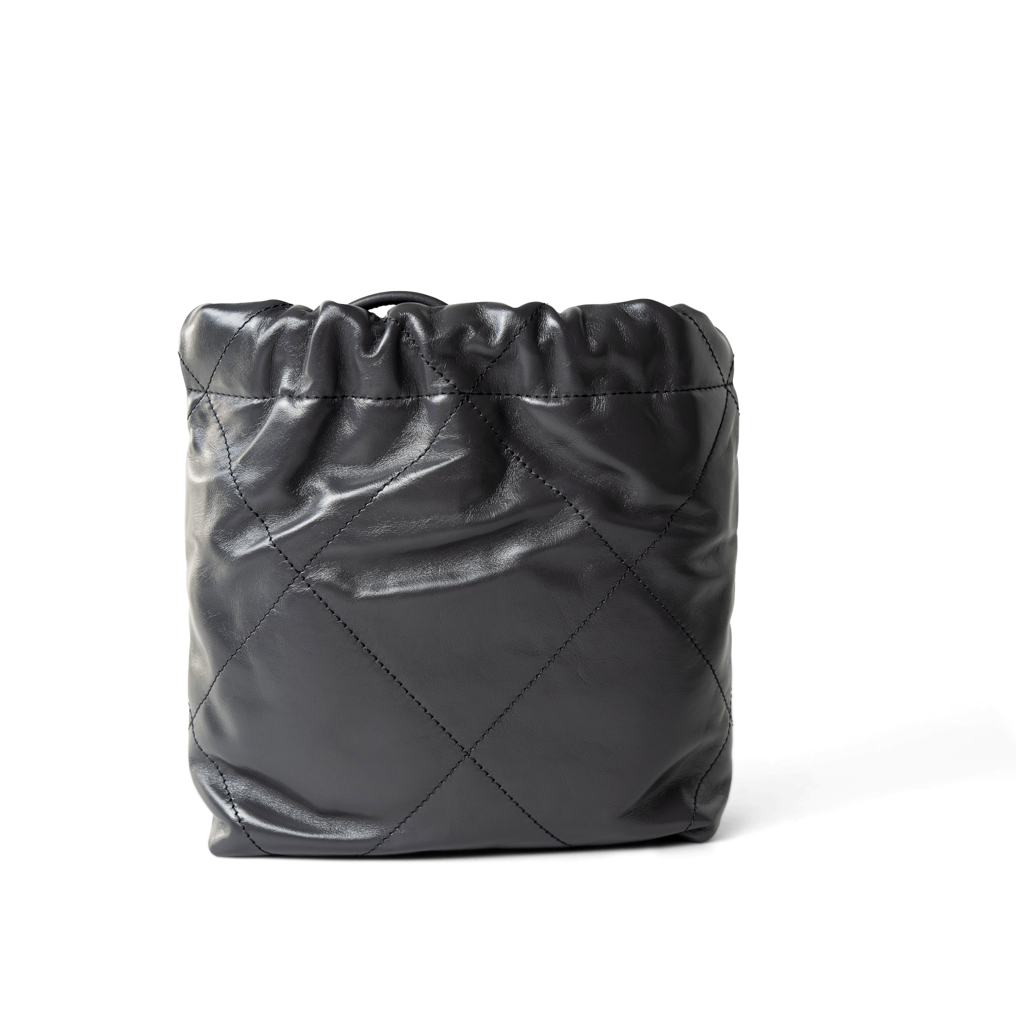 CHANEL Handbag 22 / Grey 23B Dark Grey Calfskin Quilted Mini 22 Bag Antique Gold Hardware - Redeluxe