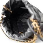 CHANEL Handbag 22 / Grey 23B Dark Grey Calfskin Quilted Mini 22 Bag Antique Gold Hardware - Redeluxe