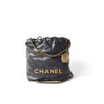 CHANEL Handbag 22 / Grey 23B Dark Grey Calfskin Quilted Mini 22 Bag Antique Gold Hardware - Redeluxe