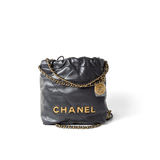CHANEL Handbag 22 / Grey 23B Dark Grey Calfskin Quilted Mini 22 Bag Antique Gold Hardware - Redeluxe