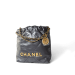 CHANEL Handbag 22 / Grey 23B Dark Grey Calfskin Quilted Mini 22 Bag Antique Gold Hardware - Redeluxe