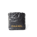 CHANEL Handbag 22 / Grey 23B Dark Grey Calfskin Quilted Mini 22 Bag Antique Gold Hardware - Redeluxe
