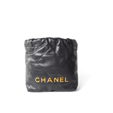CHANEL Handbag 22 / Grey 23B Dark Grey Calfskin Quilted Mini 22 Bag Antique Gold Hardware - Redeluxe