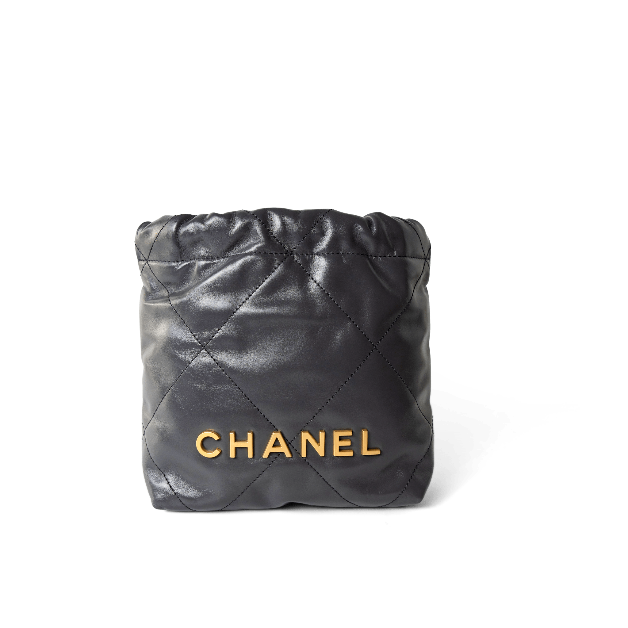 CHANEL Handbag 22 / Grey 23B Dark Grey Calfskin Quilted Mini 22 Bag Antique Gold Hardware - Redeluxe
