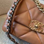 CHANEL Handbag 22A Caramel/Light Brown Lambskin Quilted 19 Flap Small Mixed Hardware - Redeluxe